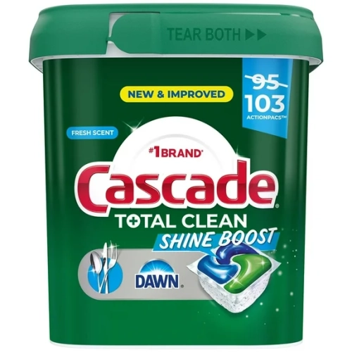Cascade Total Clean Shine Boost ActionPacs Dishwasher Detergent, Fresh Scent, 103 ct.